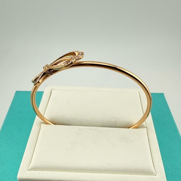 Tiffany & Co. 18k Diamond Bow Cuff Bracelet in Rose Gold 11g - Picture 3 of 7
